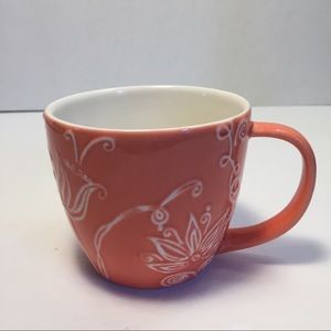 Starbucks Coffee Cup Mug Orange White Flowers 12oz